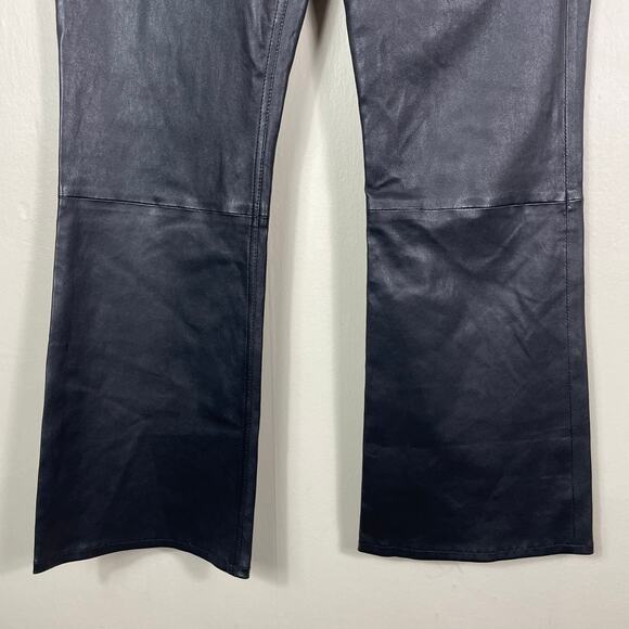 Rag & Bone Black High Waisted Slim Straight Ankle Crop Wren Lamb Leather Pants - Picture 5 of 12